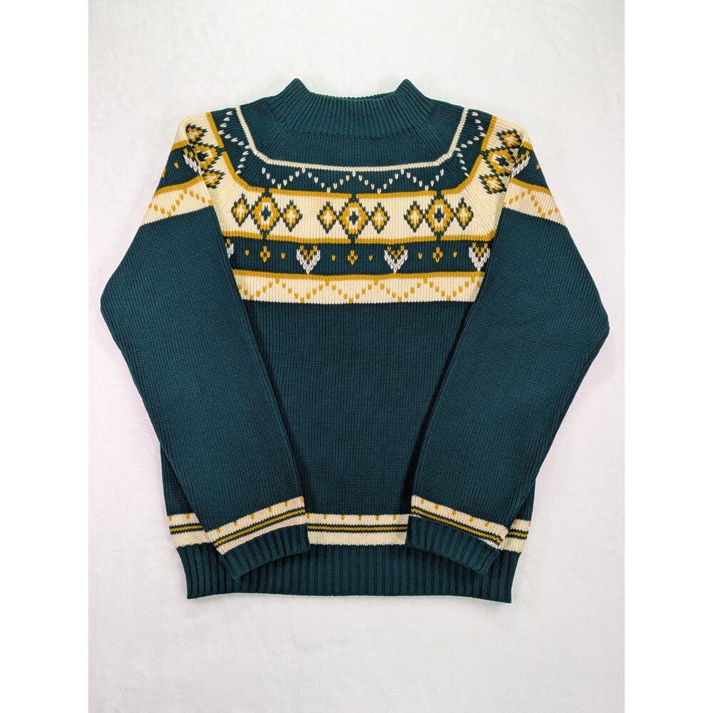JCPenney Size Med Green,Yellow/Gold,White Nordic Fair Isle Mock Neck Sweater